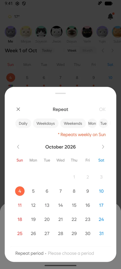 Android · Choosing repeat days and a date range