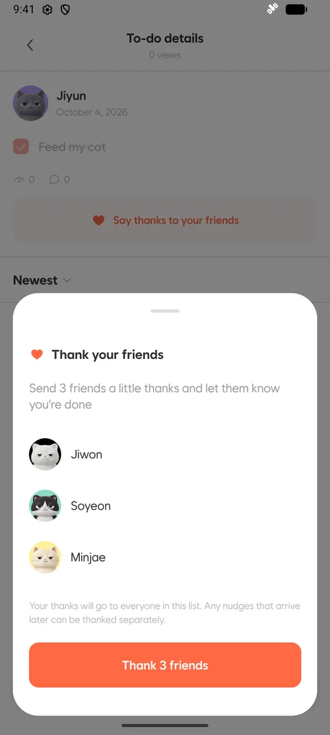 Android · Saying thanks to friends who cheered you on