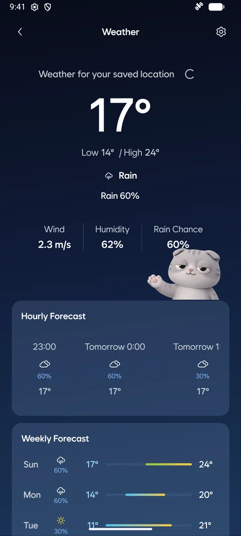 Android · Weather in the Android app