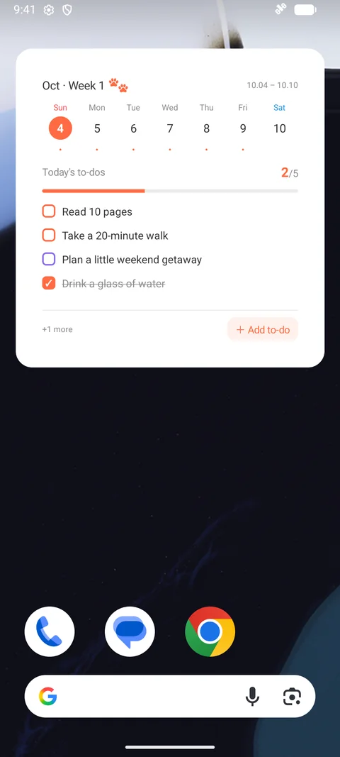 Android · The weekly calendar widget on Android