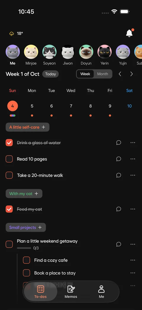iPhone · Today’s to-dos in dark mode