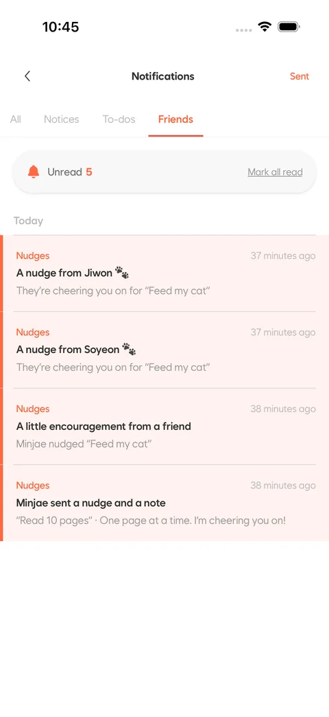 iPhone · Friends’ updates in Notifications