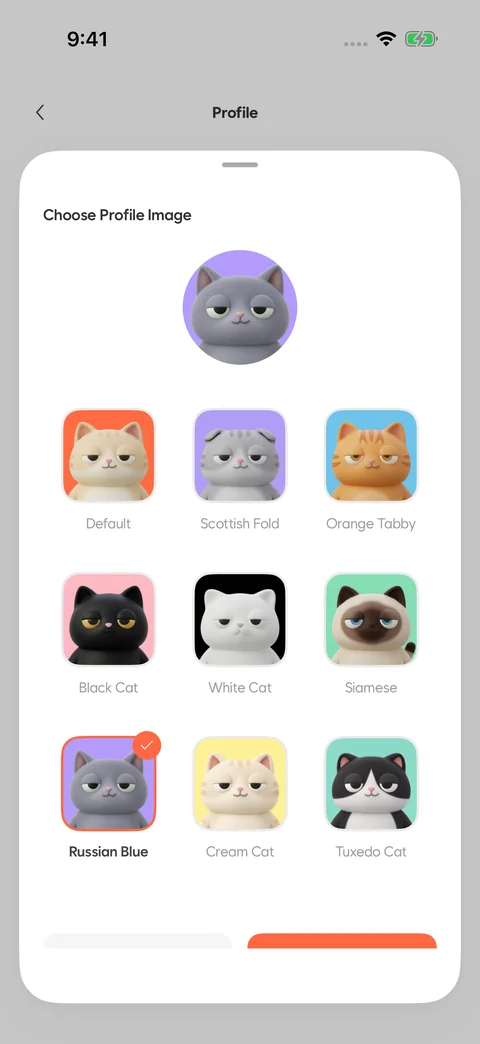 iPhone · Choosing a profile from nine cats