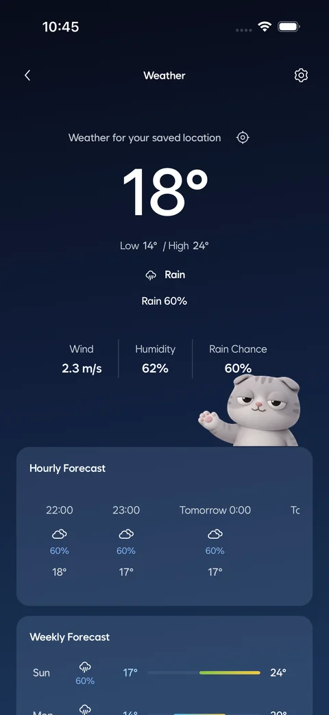 iPhone · Current weather and hourly forecasts