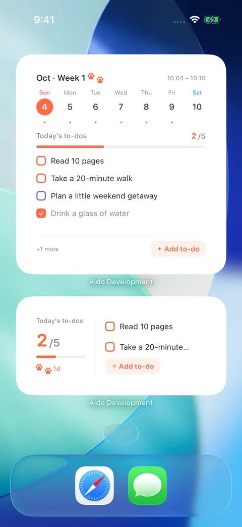 iPhone · Aido widgets on an iPhone home screen