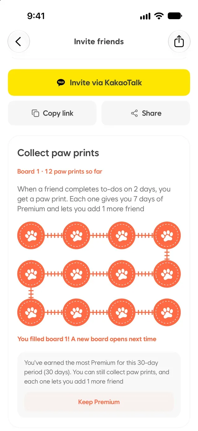 Aido “Collect paw prints” board with all 12 paw prints filled